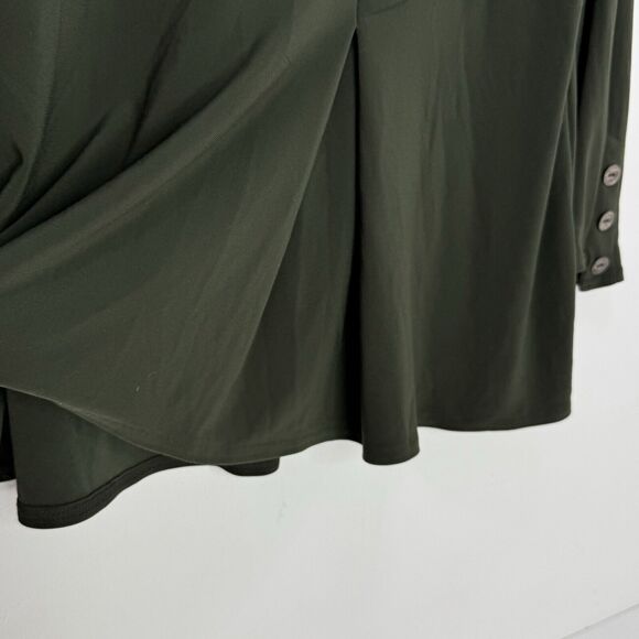 Sympli Jersey Knit Top Womens Tunic Green Draped Flattering Button Accent Sz 10 - Picture 4 of 6